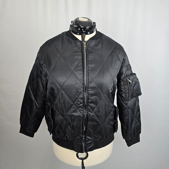 Eilly Bazar Quilted Bomber Jacket Women's L Black Zip Up NWOT - Picture 16 of 16